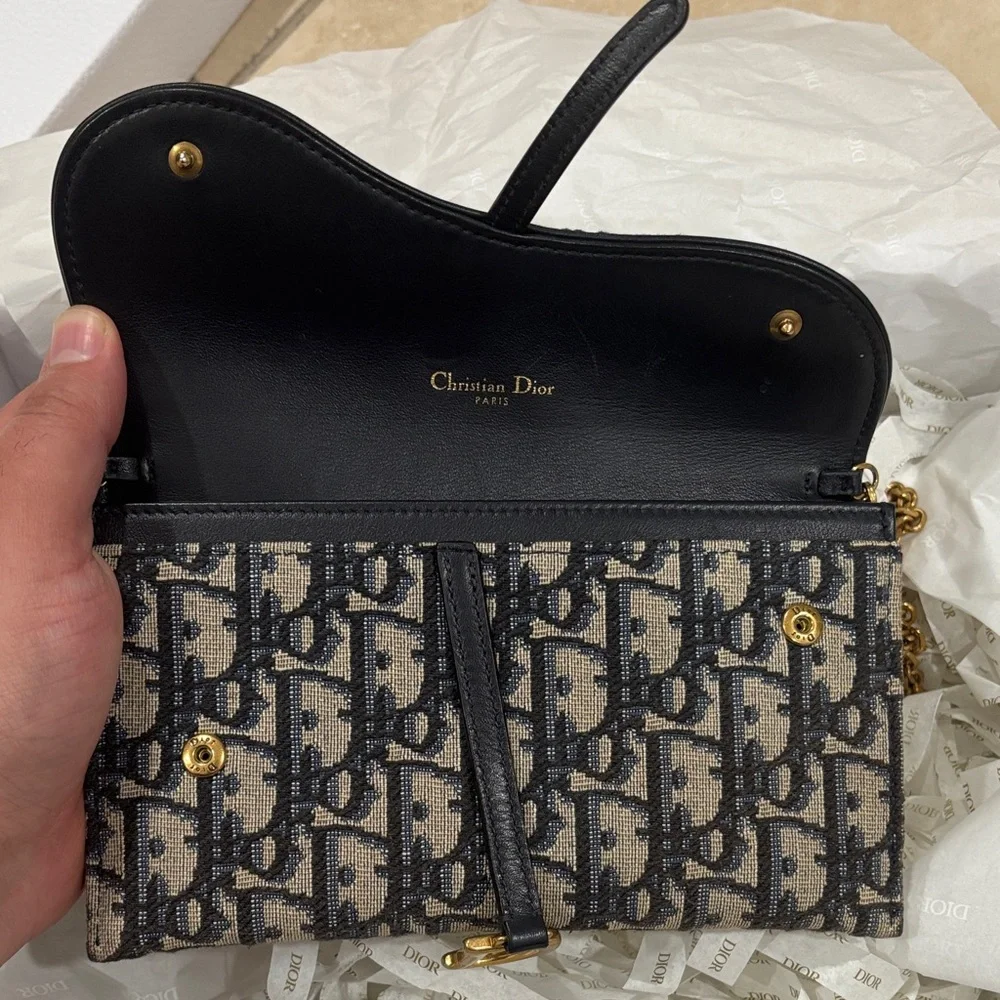 Dior Beige & Black Monogram Saddle Chain Bag with Gold Hardware - Picture 3 of 6